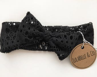 Black Crochet Baby Knot Headband // Infant Headband // Newborn Headband // Knotted Headband // Baby Turban //