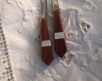 Vintage Inlaid Wood Mother of Pearl Necklace 5 Styles