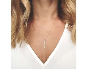 Dainty vertical bar necklace / 14k Gold Filled /Sterling silver / personalized bar