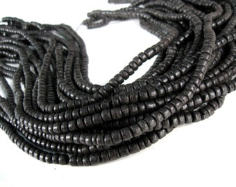 110 Black wood Beads - Coconut Rondelle Disk Beads 5mm