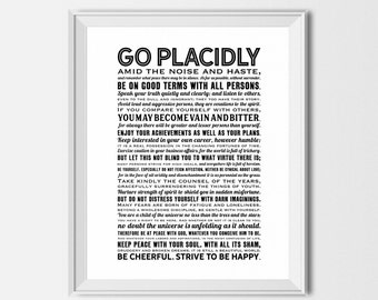 Desiderata Print, Desiderata Download, Inspirational Downloadable Prints, Desiderata Poem, Motivational Gift, Housewarming Gift, Go Placidly
