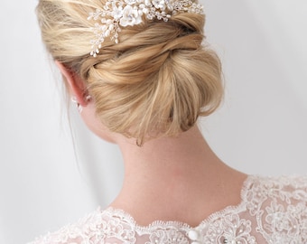Floral Bridal Hair Comb, Flower Side Comb, Pearl Hair Comb, Crystal Hair Comb, Wedding Hair Comb, Rhinestone Hair Comb, Hair Clip ~TC-2291