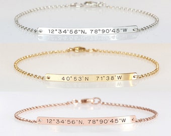 Graduation gift for her, Engraved bracelet with coordinates Reversible bracelet, Location Longitude Latitude bracelet 2 sides engraved, GPS