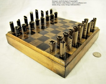 308 / 7.62 Bullet shell chess pieces and Optional Ash wood board #1020160016- Free Shipping to U.S.