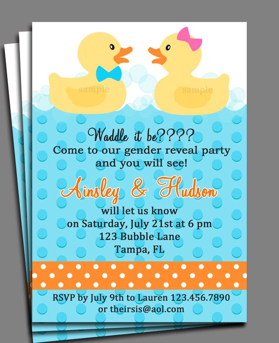 Rubber Duck Gender Reveal Invitation Printable Or Printed With