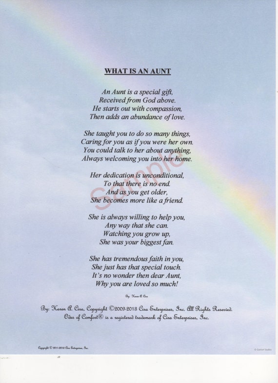 Five Stanza What Is An Aunt Poem shown on