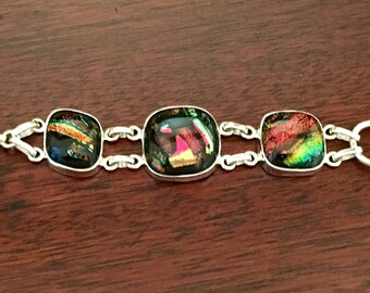 Dichroic Glass Sterling Silver 925 Bracelet