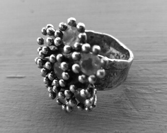 Rose Quartz Ring, Sterling Silver Ring, Vintage Sterling Silver Floral Ring, Silver Ring, Sterling Silver Jewelry, Rose Quartz, Gift for Mom