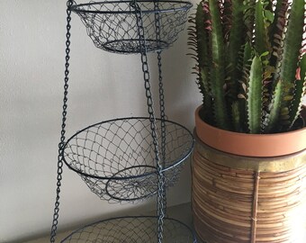 vintage hanging 3 tiered wire baskets navy blue rustic