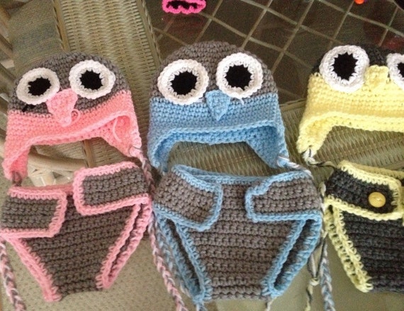 crocetes owl baby hat and diaper cover