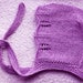 lovingly handmade knitted soft, breathable cotton or merino baby bonnet, lavender nb 0-3 3-6 6-12 12-24 months hat lace edges spring summer