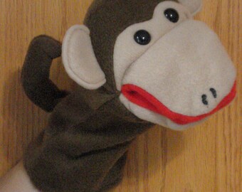 Monkey hand puppet moveable mouth fleece fabric
