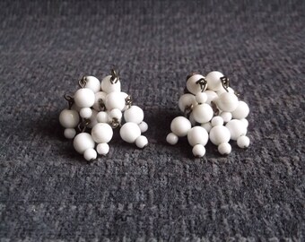 vintage milk glass bead cluster earrings