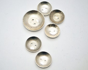Handmade Sterling silver buttons- Japanese Illusion buttons - Large Etched silver buttons - x6