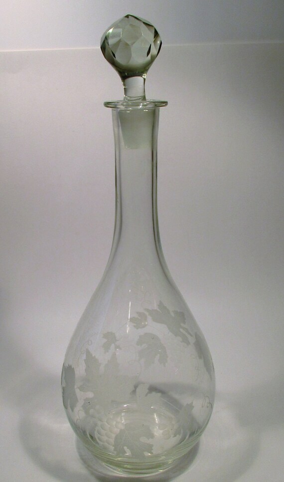 Vintage Etched Glass Wine Decanter From The 1960's 246