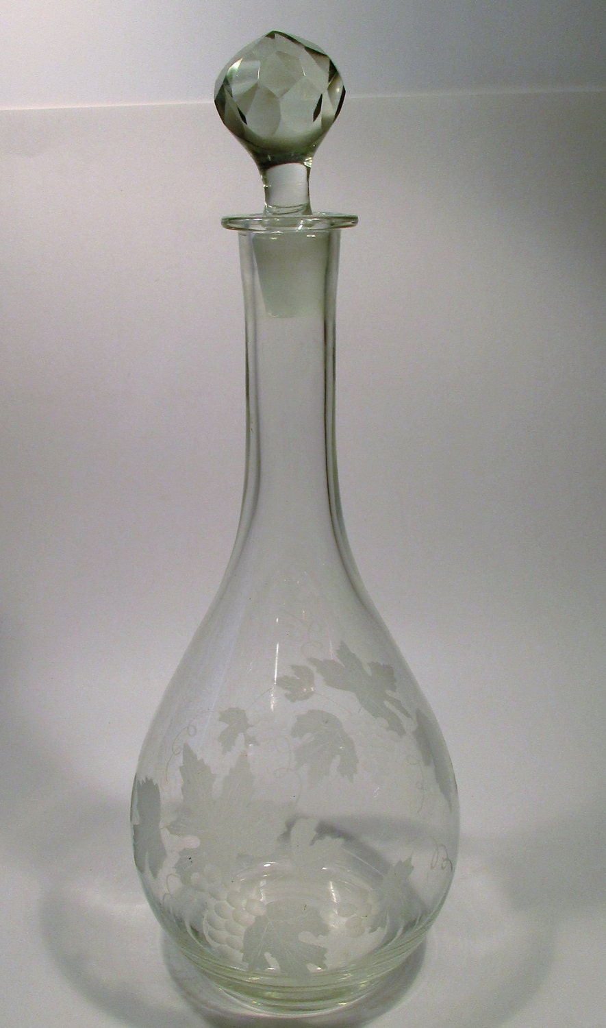 Vintage Etched Glass Wine Decanter From The 1960 S 246