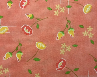 Yellow and Darker Peach Flowers on Ligher Peach Background, Lulu Lane by Corey Yoder for Moda Fabrics, 100% Cotton