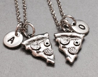 Best friend necklace, pizza charm necklace, bff necklace, friend necklace, friendship jewelry, food necklace, personalized necklace, initial
