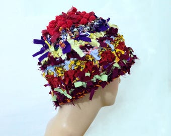 Crocheted Rag hat unique fun hat for women funky hat crazy hat shabby chic boho hat original beanie for women festival clothing