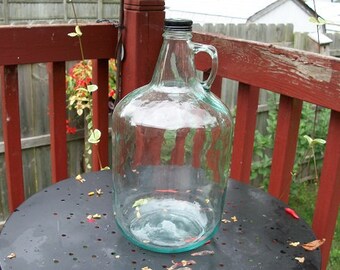 Vintage Clear Glass Green Tint 4 Liter Jug with Finger Handle and Screw Top