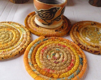 Gold Bohemian Coiled Coasters - Set of 4 - Handmade by Me