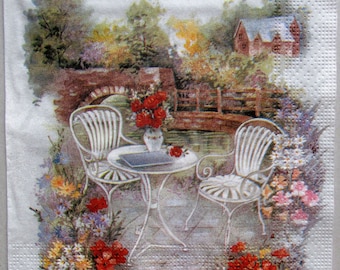 decoupage paper napkin, Decoupage paper supplies, Napkins for decoupage, Cafe, landscape