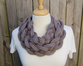 Women's Double Braided Cowl - Crochet Braided Infinity Scarf - Wooden Button Scarf - Layered Cowl - Celtic Cowl - Valentines Gift for Her