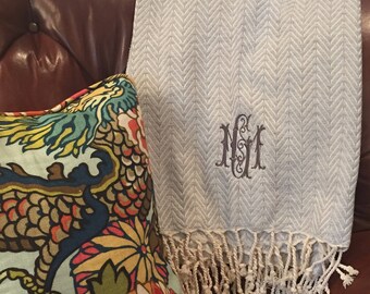 Monogram throw blanket - herringbone throw - personalized bed blanket - housewarming present - personalized wedding gift - wedding present
