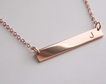 Bridesmaids Necklace, Rose Gold Bar Necklace, Initial Necklace, Personalized Bar Necklace, Engraved Necklace
