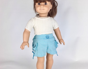 Blue Dot Cargo Shorts - 18 Inch Doll Clothes, AG Doll Shorts, Handmade Cargo Shorts for American Girl, Our Generation or Journey Girl Doll