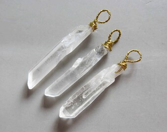 Brass Wire Wrapped Quartz Crystal Pendant - B445