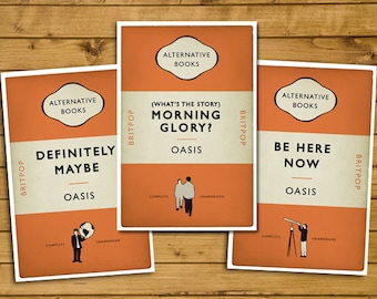 Britpop Book Cover Posters - Set of 3 - Oasis - First Three Albums - Alternative Book Cover Prints - Britpop Art (UK and US sizes available)