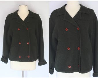 1990s wool cardigan, vintage wool cardigan, vintage pendleton cardigan, green wool sweater, forest green wool sweater, Pendleton sweater