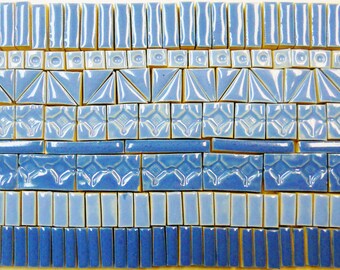 160+ Mosaic Tiles Handmade Ceramic Crafting Tiles Stoneware Art Tiles Medium Sky Blue Tones Glazed Craft Tiles Assortment #4