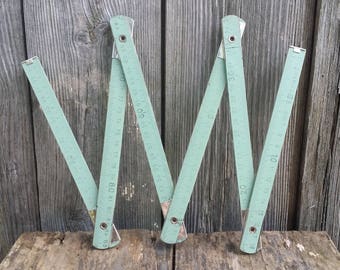 Vintage wooden ruler, Folding ruler, Green wooden meter, Measuring device, Measuring tools, Foldable ruler, Antique ruler, Old wooden ruler.