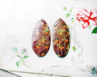 Handmade Tin Earring Charms | 2 Super Rustic Drops | 1 Pair | Shabby Strawberry | Scratched Patina | 47mm | Long Lightweight | Oxidized Dark