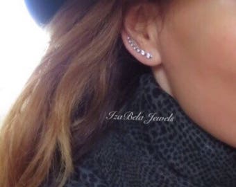 50% OFF. 18K White or Rose Gold Plated Cuff Earrings with High Quality Sparkly Glass Crystals. Ear Climber. Trendy Stylish Earrings.