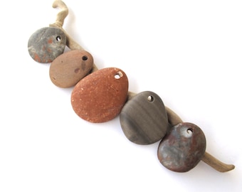 Stone Beads River Stone Beads Diy Jewelry Charms Top Drilled Natural Stones Mediterranean Beach Stone Pendants Green Brown COLOR MIX 25-35mm