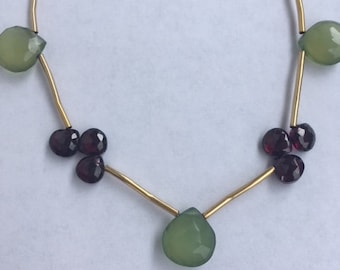 Green Chalcedony, Garnet and Peridot Necklace