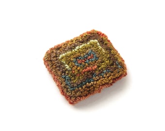 Embroidered Brooch - Needle Punch Art - Textile Jewelry - Wearable Fiber Art - Textile Art - Miniture Rug Hooking - Earth Colors - Handmade