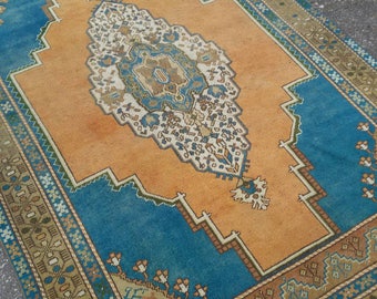 OUSHAK RUG, Turkish Nomadic Rug Primitive Handknotted Floor Rugs, 213 x 140 cm/6'9" x 4'5"feet,Turkish Vintage Rug,Home Living,Oushak Rugs