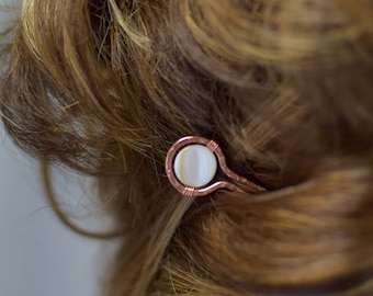 Mother of Pearl and Hammered Copper Hair Pin/Hair Jewelry