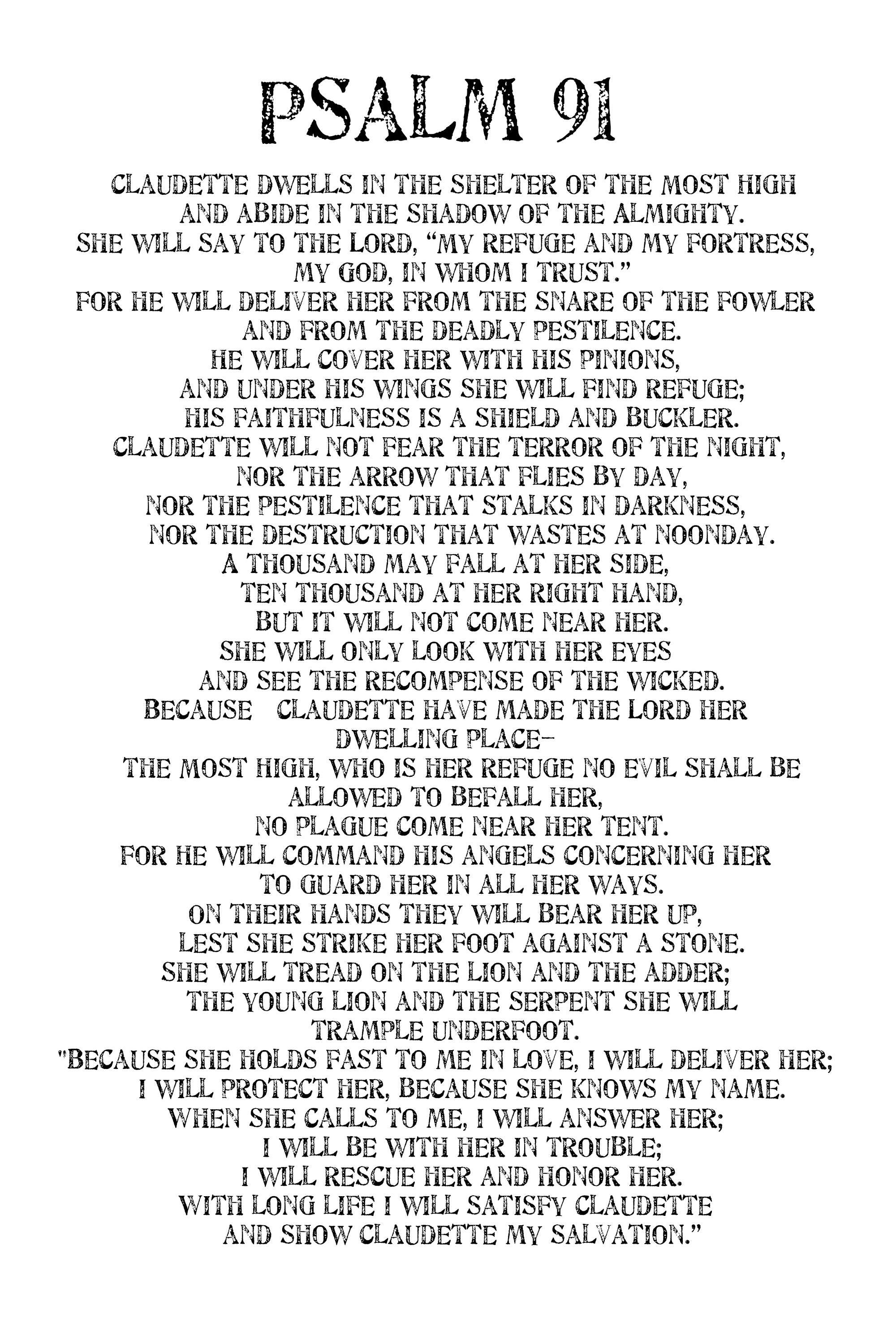 Personal Psalm 91 Poster. Printable PDF gift . Custom Bible