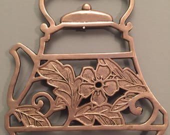 Vintage Brass Teapot Trivet Wall Art