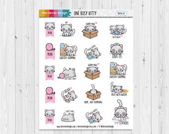 One Busy Kitty Planner Stickers | Cat Emoticon Stickers | Cat Planner Stickers | 18016-01
