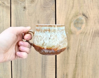 Carved Copper Blush & Shiny Bone Mug, with 1-finger Handle