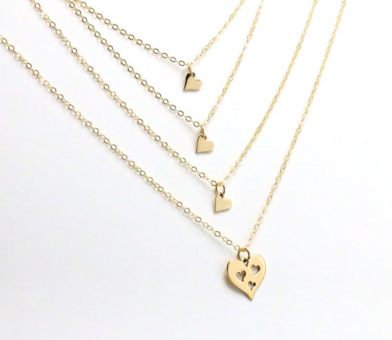 Mother Daughter Necklaces Mom and 3 Girls Necklace Set Gold