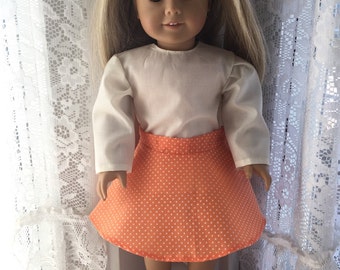 Orange and white dotted swiss fabric swing skirt for 18 inch dolls