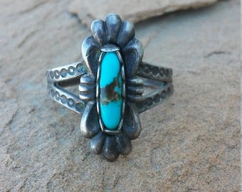 turquoise ring, sterling silver, indian southwestern style size 8
