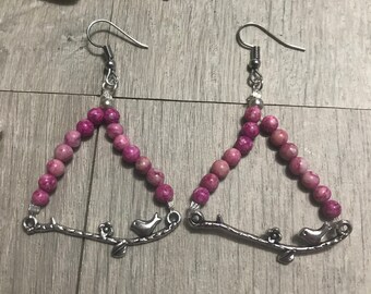 Bird on branch earrings